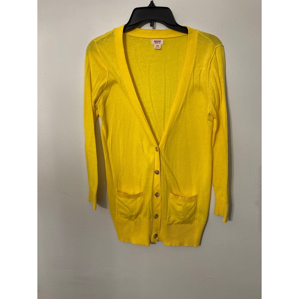 Mossimo Cardigan Women Medium Yellow Excellent V-Neck Button Front Pockets